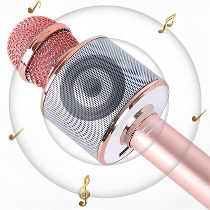 Microfon Karaoke, Flippy, pentru Copii, Bluetooth, Boxa Incorporata, Compatibil cu Orice Smartphone, Acumulator Integrat, Multifunctional, Rose Gold-1