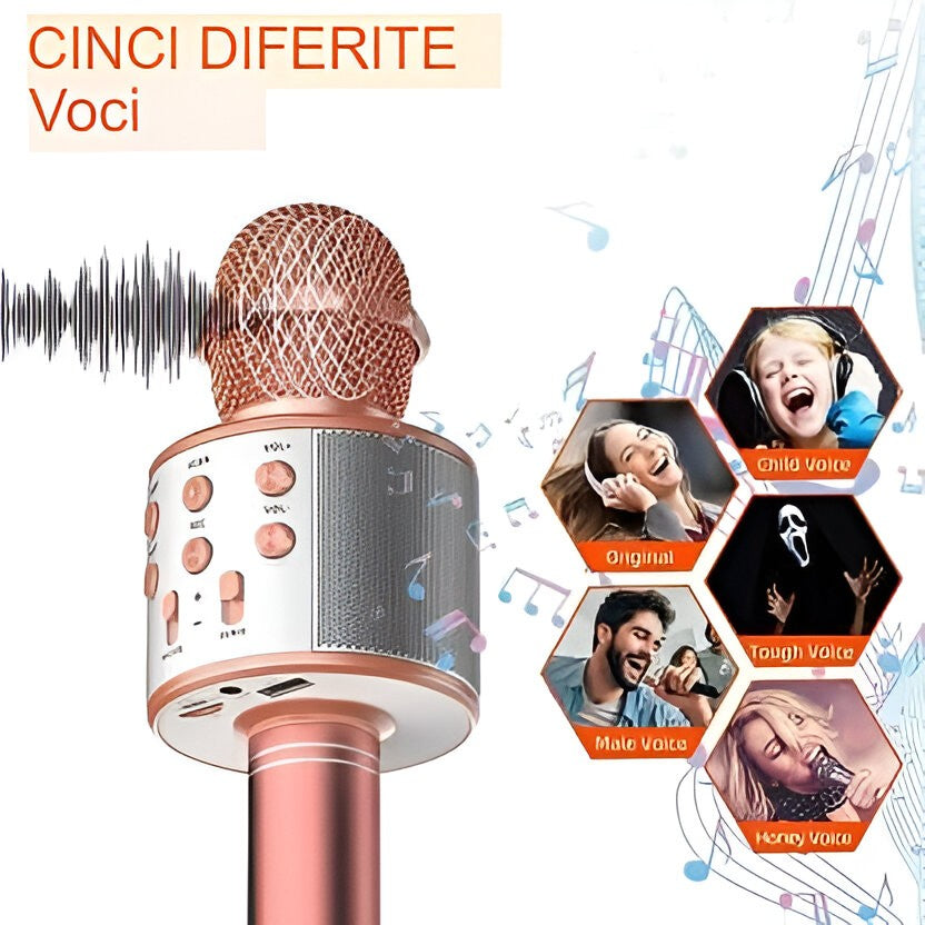 Microfon Karaoke, Flippy, pentru Copii, Bluetooth, Boxa Incorporata, Compatibil cu Orice Smartphone, Acumulator Integrat, Multifunctional, Rose Gold-5