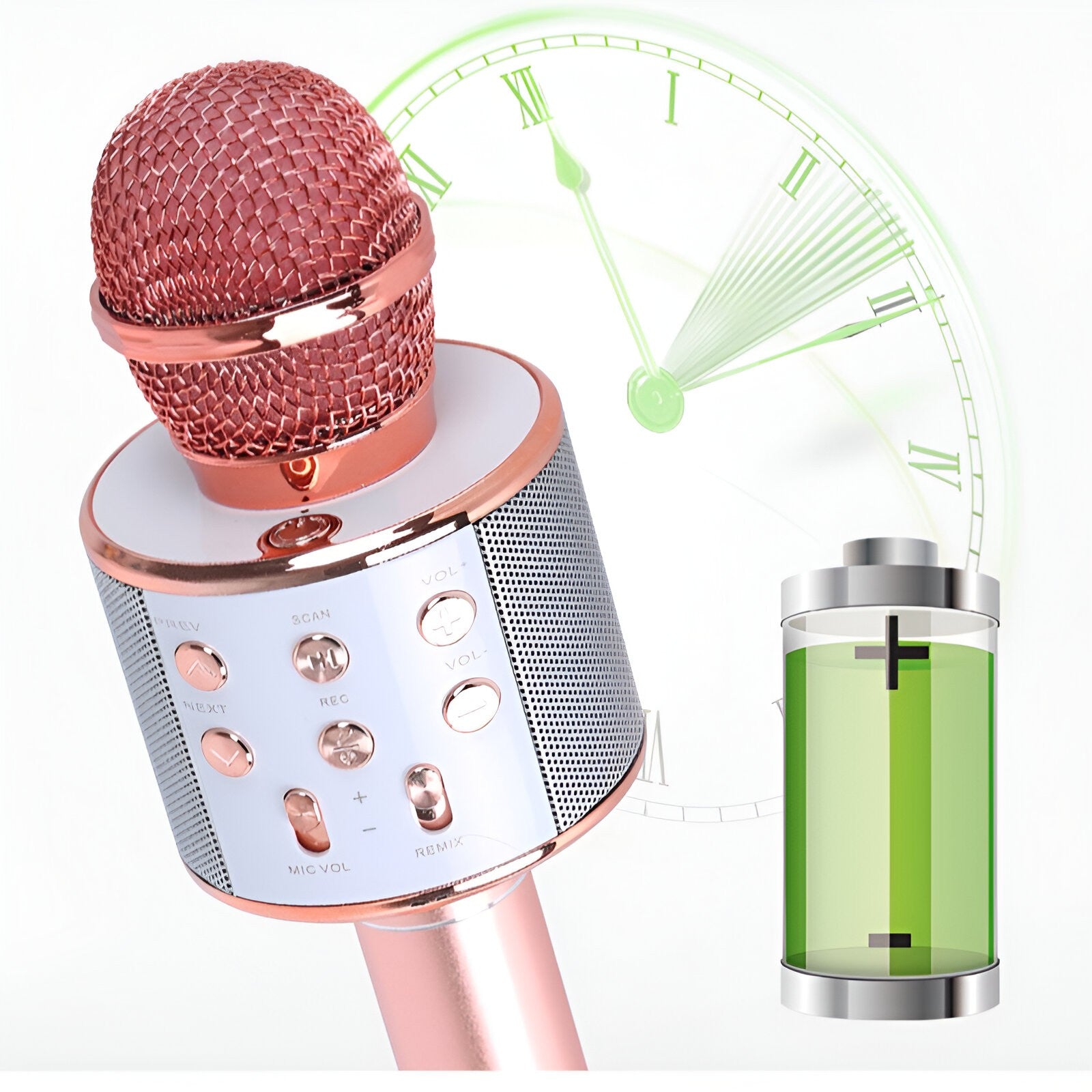 Microfon Karaoke, Flippy, pentru Copii, Bluetooth, Boxa Incorporata, Compatibil cu Orice Smartphone, Acumulator Integrat, Multifunctional, Rose Gold-7
