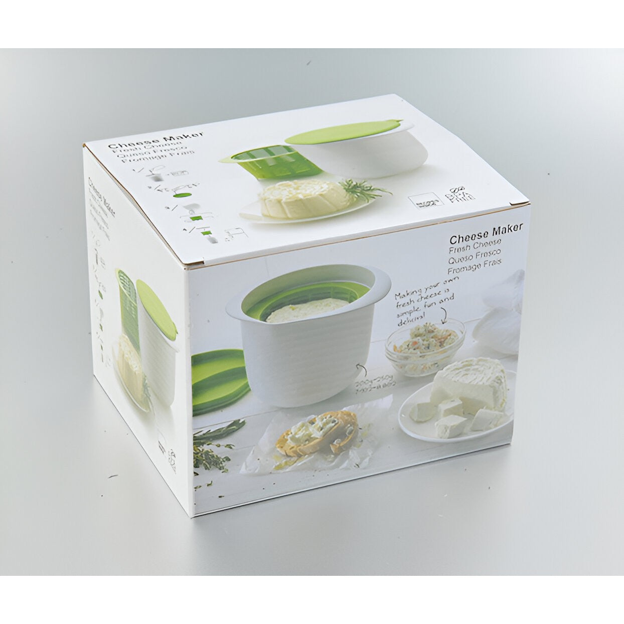 Recipient pentru Preparat Branza, Flippy, Capac de Silicon, Cheese Maker din Plastic, Strecuratoare, 17x14.5x12.8 cm, Alb-1