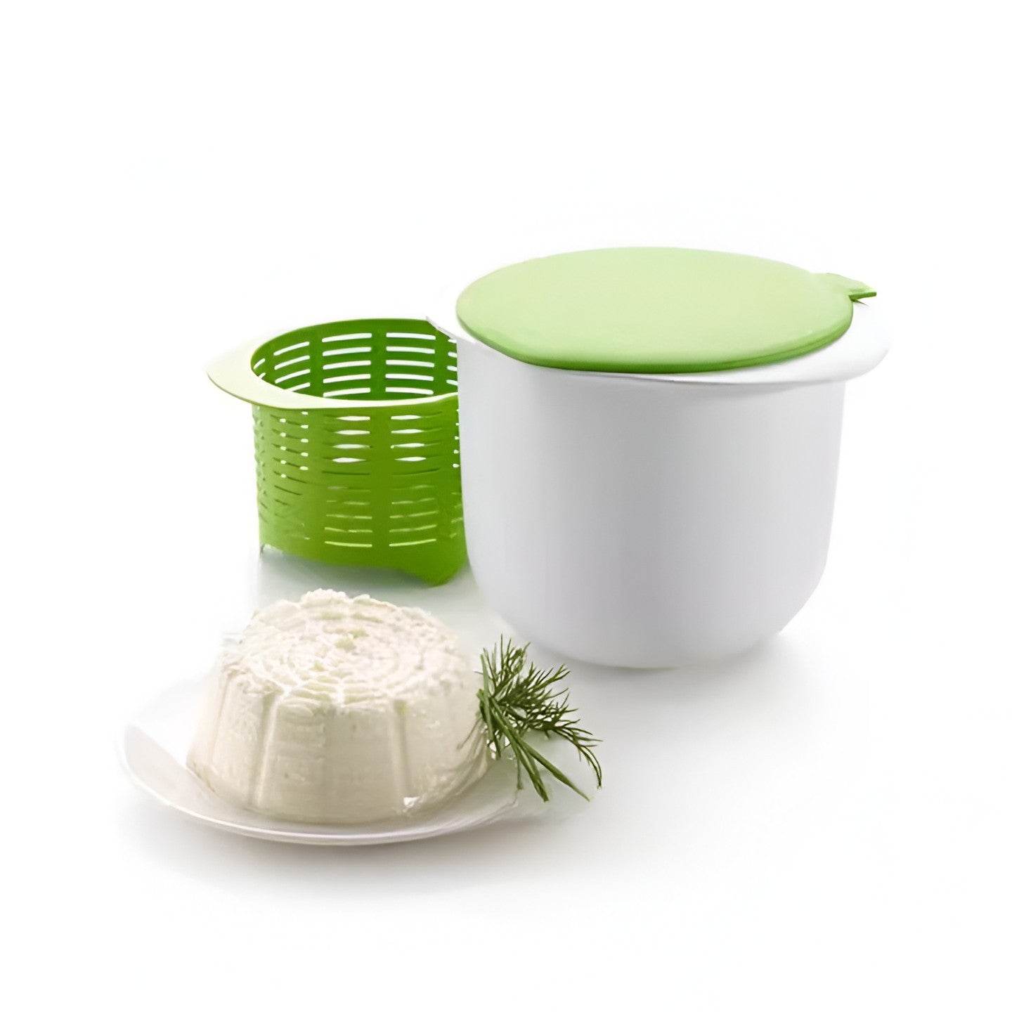 Recipient pentru Preparat Branza, Flippy, Capac de Silicon, Cheese Maker din Plastic, Strecuratoare, 17x14.5x12.8 cm, Alb-4