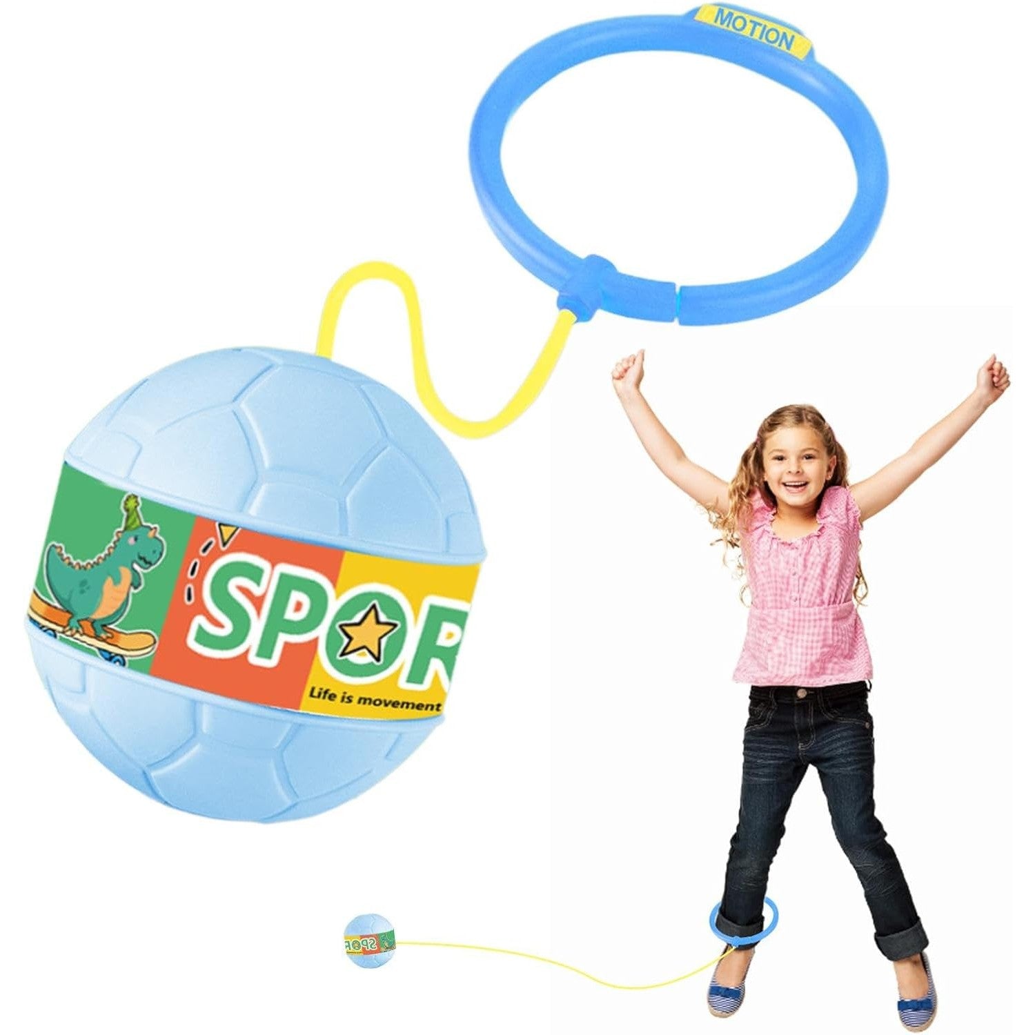 Minge pentru Sarit, Flippy, Tip Coarda Hula Hoop, Cerc 12 cm, Coarda 52 cm, Minge 12 x 11 cm, Functie Iluminat, 4-6 Ani, Plastic, Albastru-4