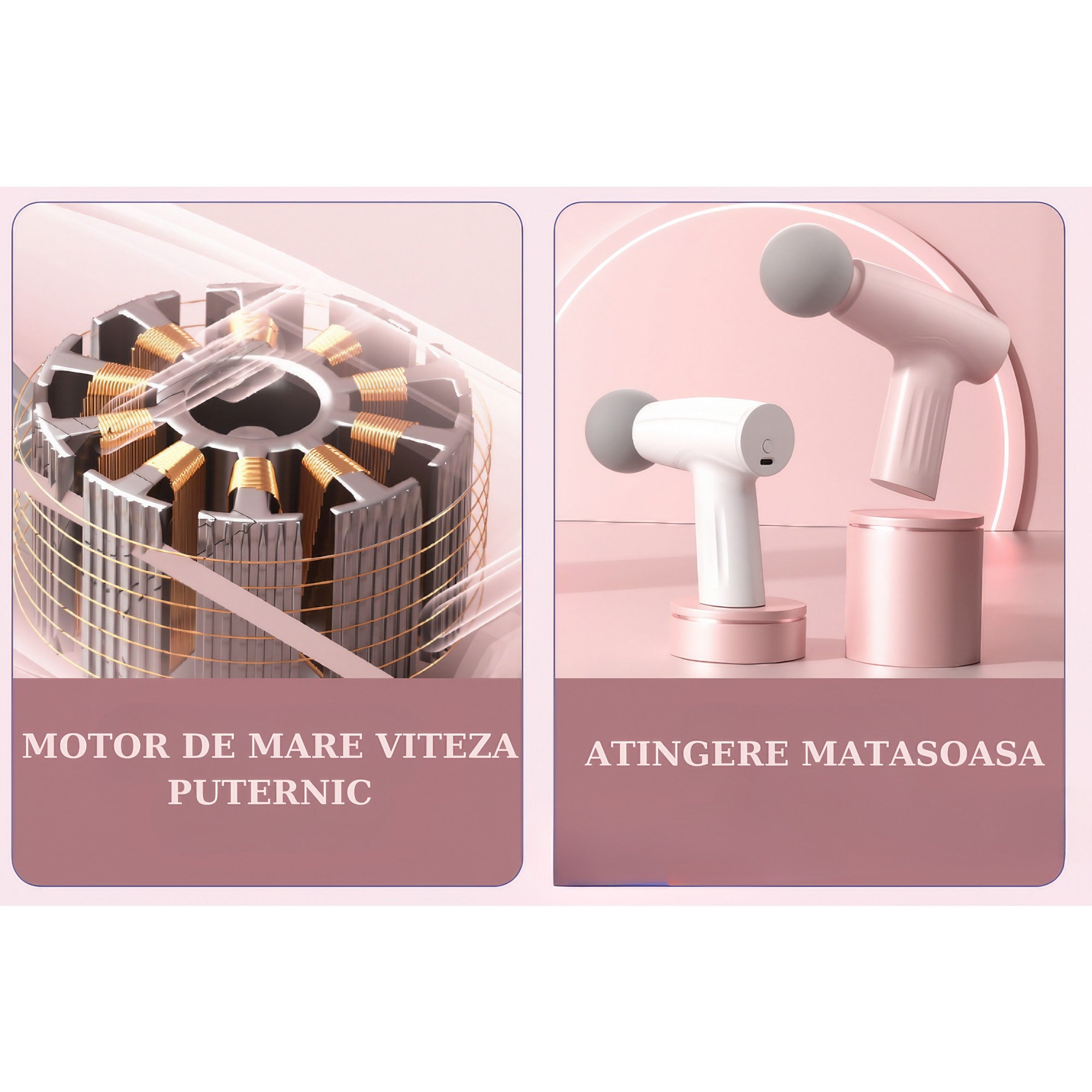 Mini Aparat de Masaj, Flippy, Tip Pistol, Incarcare USB Tip C, Portabil, Pentru Relaxare Musculara, Autonomie 120 Min, 3 Trepte de Viteza, Roz-5