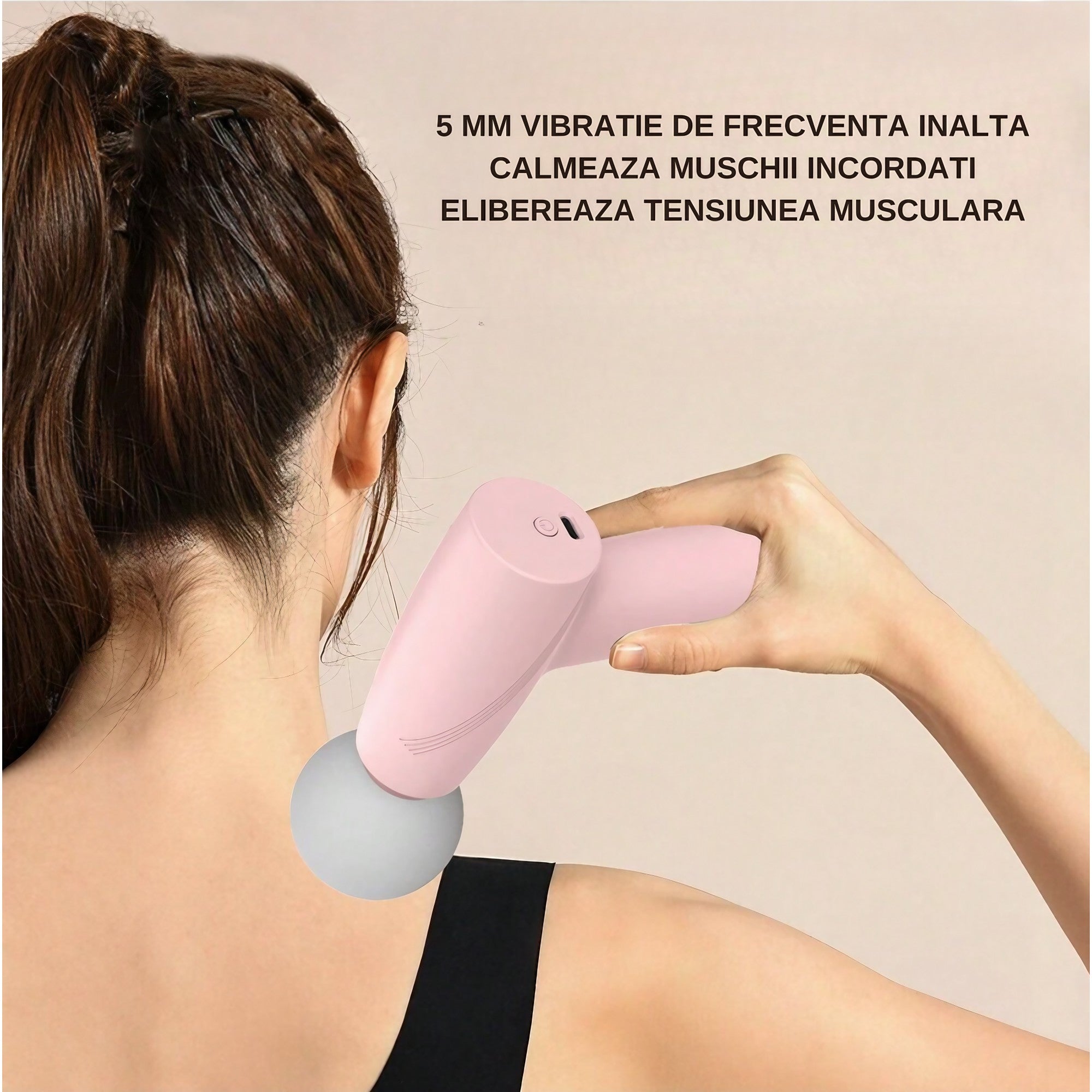 Mini Aparat de Masaj, Flippy, Tip Pistol, Incarcare USB Tip C, Portabil, Pentru Relaxare Musculara, Autonomie 120 Min, 3 Trepte de Viteza, Roz-8