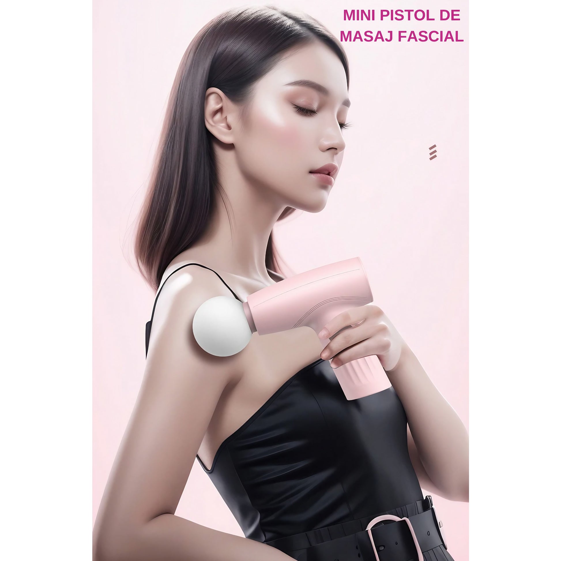 Mini Aparat de Masaj, Flippy, Tip Pistol, Incarcare USB Tip C, Portabil, Pentru Relaxare Musculara, Autonomie 120 Min, 3 Trepte de Viteza, Roz-12