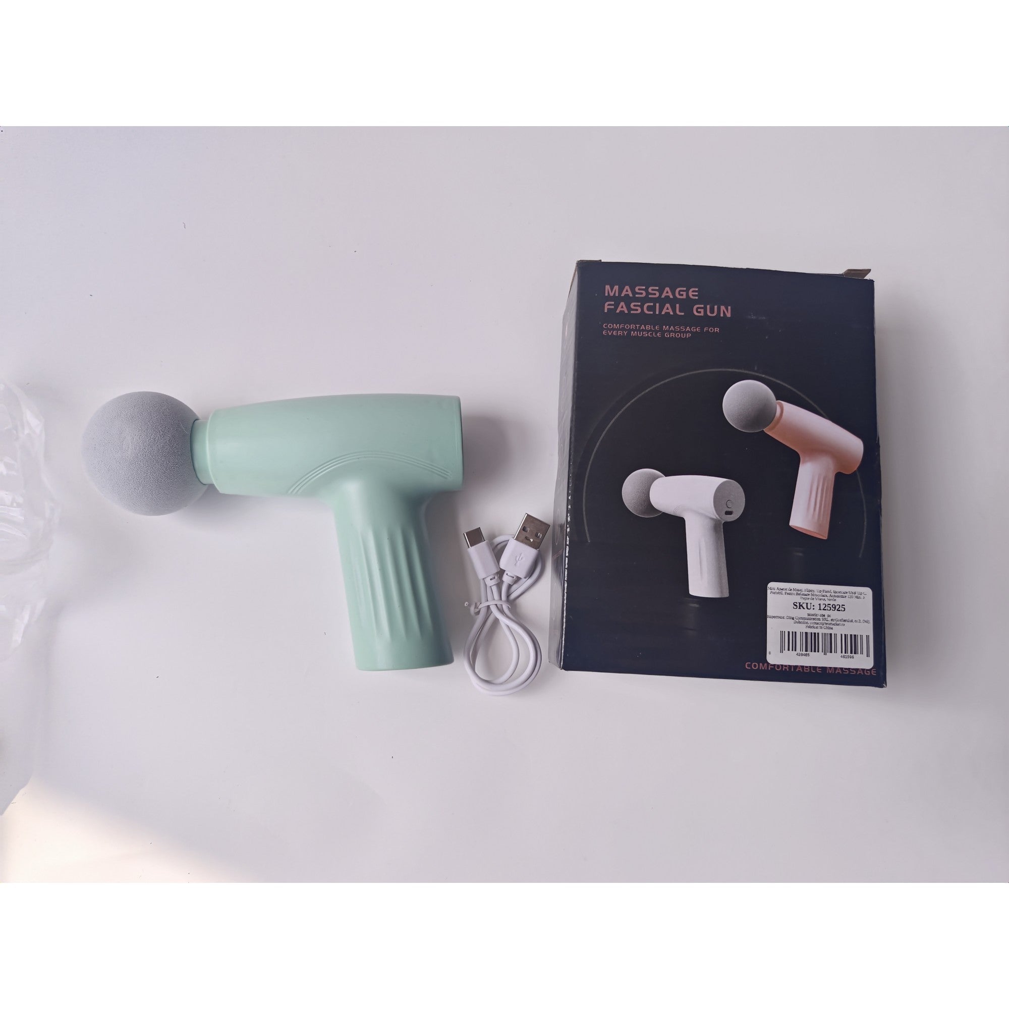 Mini Aparat de Masaj, Flippy, Tip Pistol, Incarcare USB Tip C, Portabil, Pentru Relaxare Musculara, Autonomie 120 Min, 3 Trepte de Viteza, Verde-1