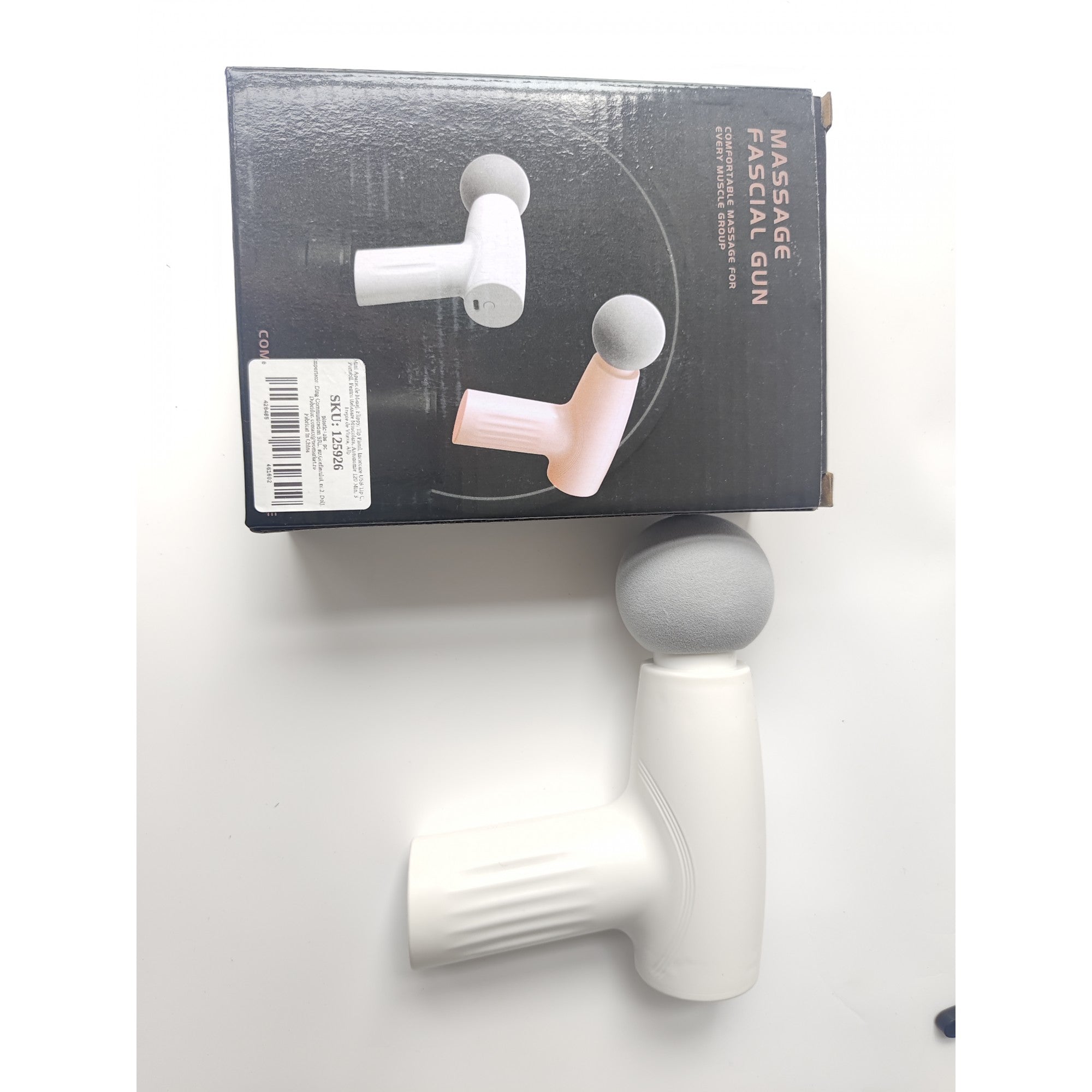 Mini Aparat de Masaj, Flippy, Tip Pistol, Incarcare USB Tip C, Portabil, Pentru Relaxare Musculara, Autonomie 120 Min, 3 Trepte de Viteza, Alb-1