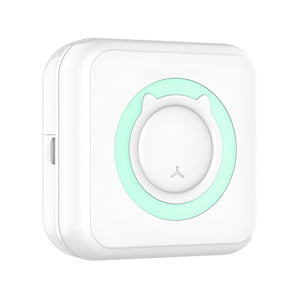 Mini Imprimanta Foto Portabila, Flippy, 5 Role de Hartie Termica, 5 Role Autocolante, 3 Role Colorate, Pixuri, Incarcare USB, Model Pisica, Alb Verde-0