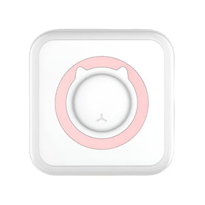 Mini Imprimanta Foto Portabila, Flippy, 5 Role de Hartie Termica, 5 Role Autocolante, 3 Role Colorate, Pixuri, Incarcare USB, Model Pisica, Alb Roz-0