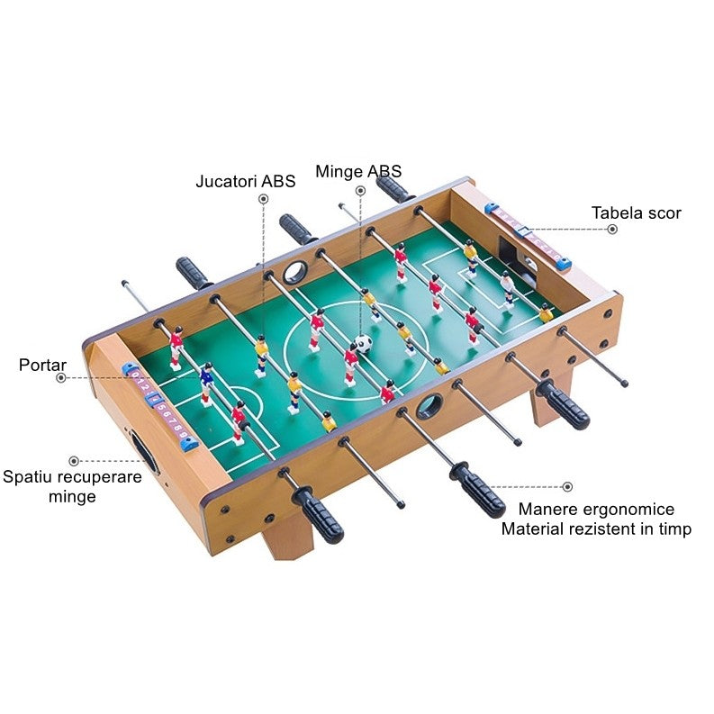 Mini Masa de Fotbal cu Teren si 18 Jucatori Flippy, 6 Manere, cu Tablou pentru Scor, din Metal, Lemn si ABS, 50 x 25 x 16 cm, cu Picioruse, pentru copii/adulti-5