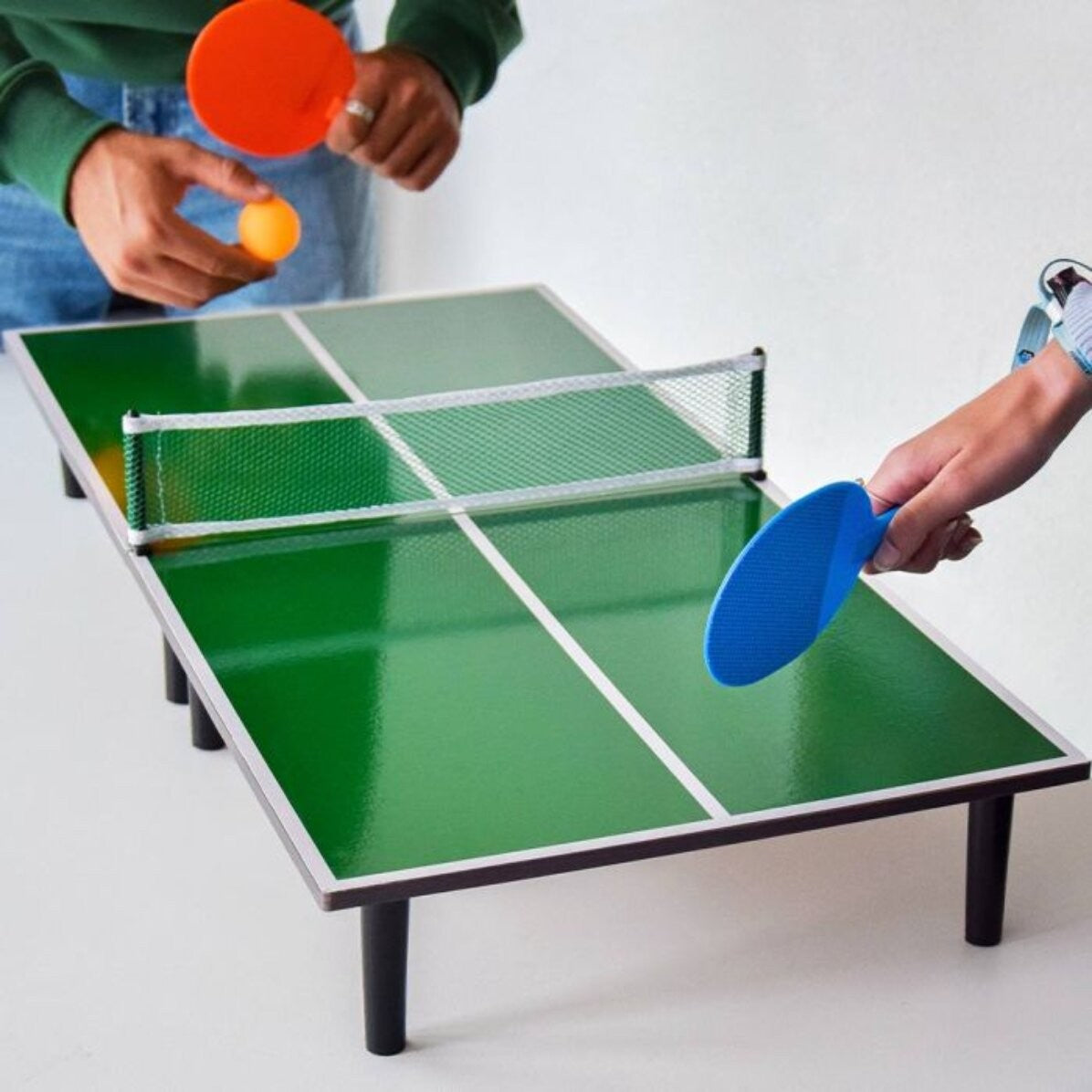 Mini Masa de Ping Pong Flippy, pentru interior, Material Lemn, 60 x 10 x 30 cm, 2 mingi, portabila, verde-5