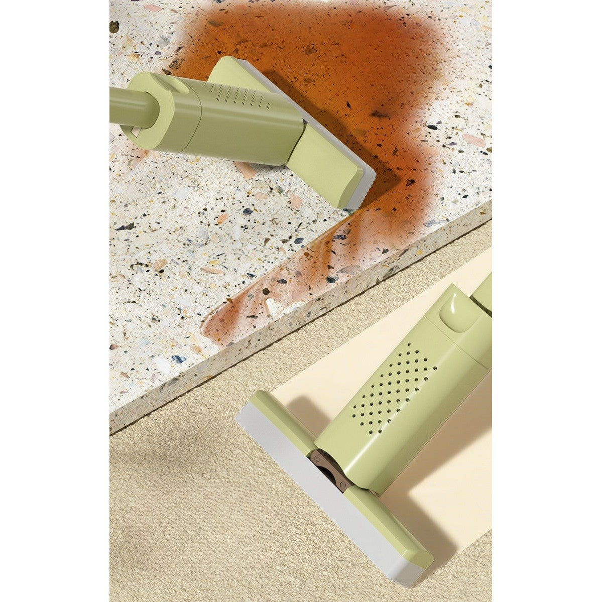 Mini Mop, Flippy, Pentru Uz Casnic, Sistem Autostoarcere, Portabil, Mop cu Burete, Rotire 180°,15 x 27.5 cm, Verde-1