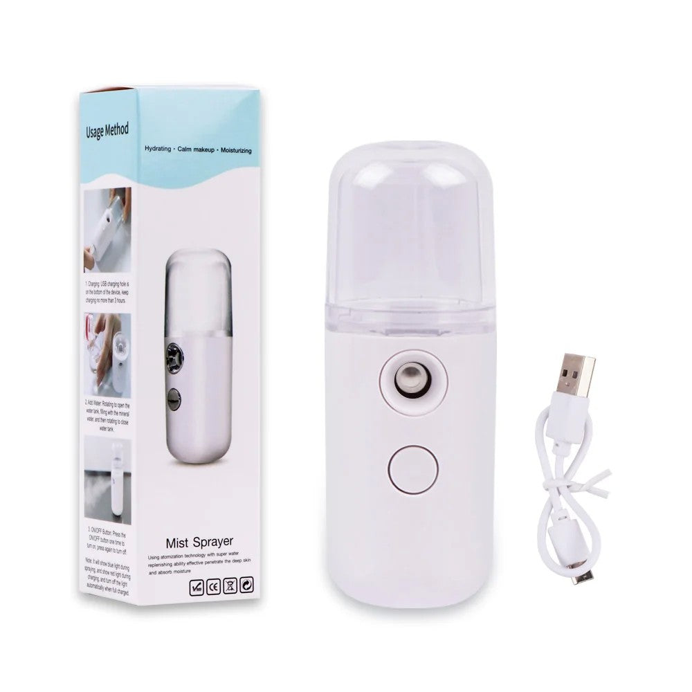 Spray de Hidratare Facială cu Tehnologie Nano, Flippy, Hidratare, Igienizare, Abur Rece, Încărcare USB, Capacitate 30 mL, 10cm, Alb-3
