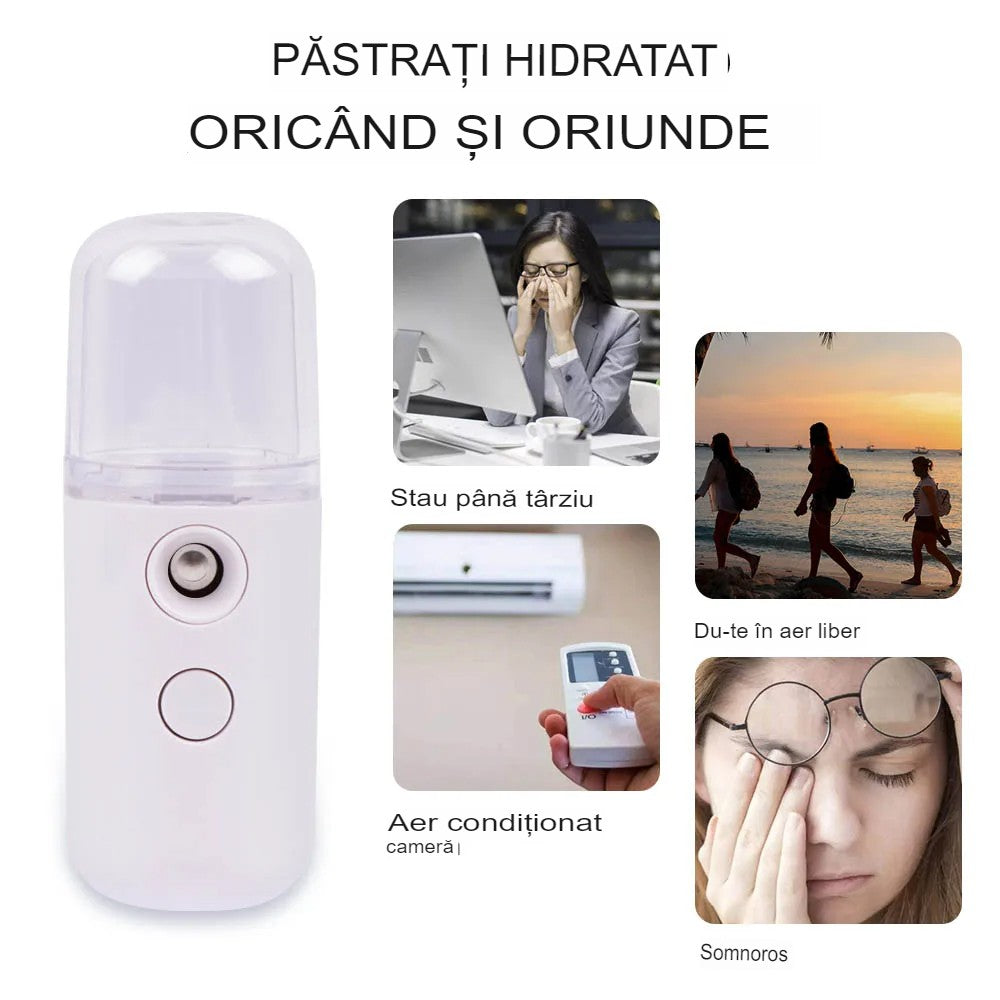 Spray de Hidratare Facială cu Tehnologie Nano, Flippy, Hidratare, Igienizare, Abur Rece, Încărcare USB, Capacitate 30 mL, 10cm, Alb-11