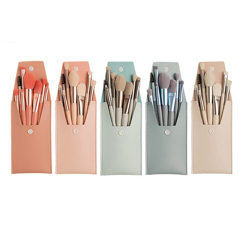 Mini set portabil 8 pensule de machiaj cu husa albastra, Flippy-1