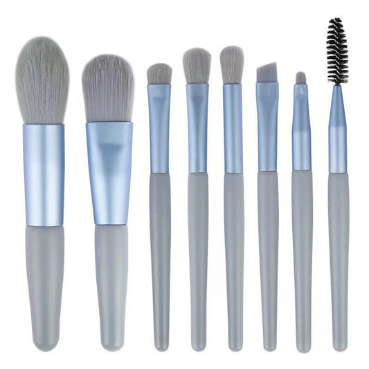Mini set portabil 8 pensule de machiaj cu husa albastra, Flippy-0