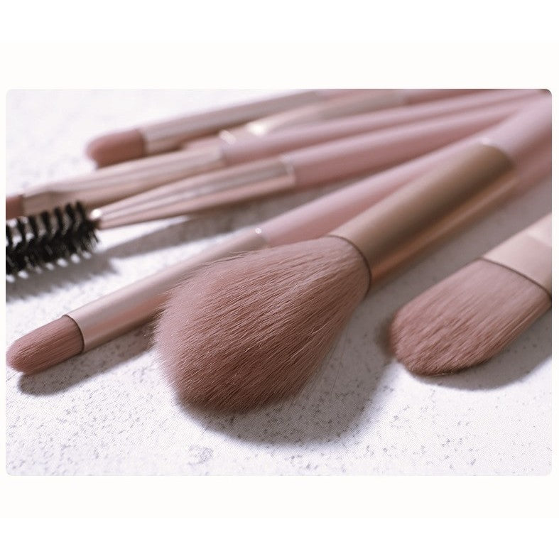 Mini Set Portabil 8 Pensule pentru Machiaj Flippy, Super Soft, Makeup Profesional/Incepatori, Maner Ergonomic, Gentuta Depozitare Inclusa, Maro-1
