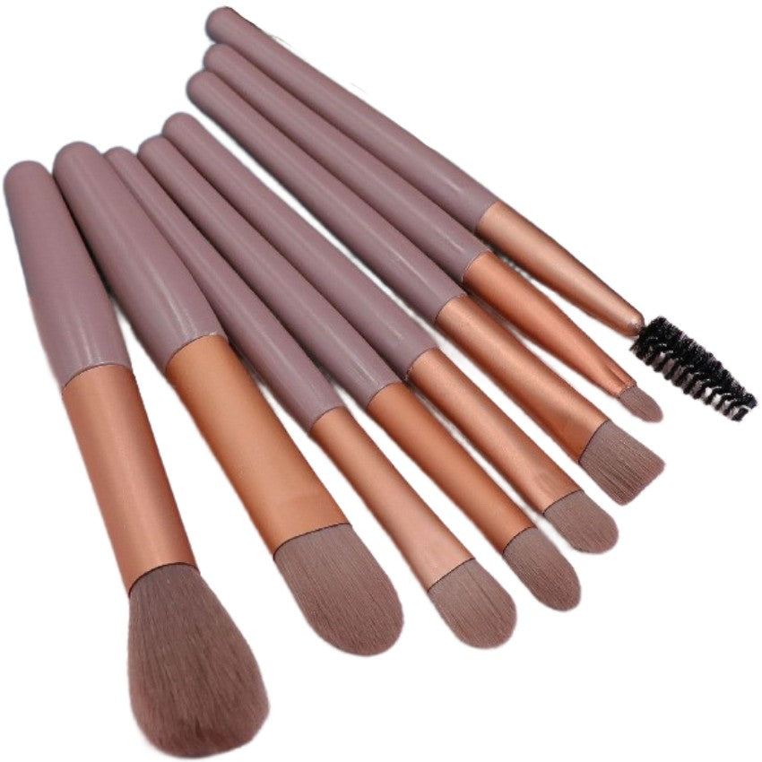 Mini Set Portabil 8 Pensule pentru Machiaj Flippy, Super Soft, Makeup Profesional/Incepatori, Maner Ergonomic, Gentuta Depozitare Inclusa, Maro-0