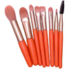 Mini Set Portabil 8 Pensule pentru Machiaj Flippy, Super Soft, Makeup Profesional/Incepatori, Maner Ergonomic, Gentuta Depozitare Inclusa, Portocaliu-0