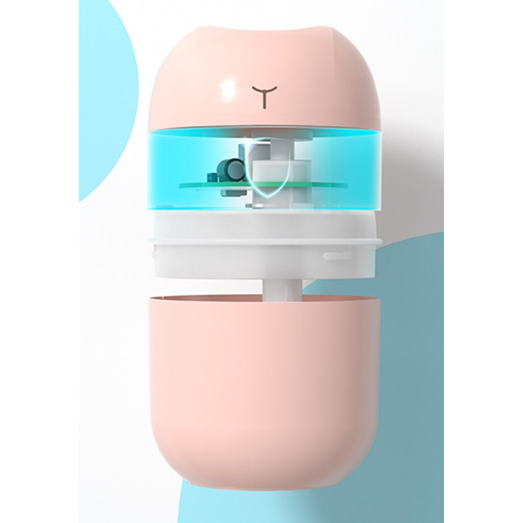 Mini Umidificator Portabil, Flippy, 2 Moduri, Aromaterapie, Silentios, Lumina Ambientala, Incarcare USB, 220 ml, 8 x 8 x 10.3 cm, Roz-3
