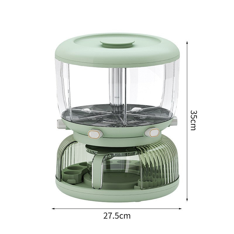 Dozator Etajat de Cereale Flippy, Rotativ 360, 6 Compartimente, Capacitate 10L, Cofraj Special pentru Oua, Vas pentru Scurgerea Cerealelor, 35x27.5 cm, Verde-8