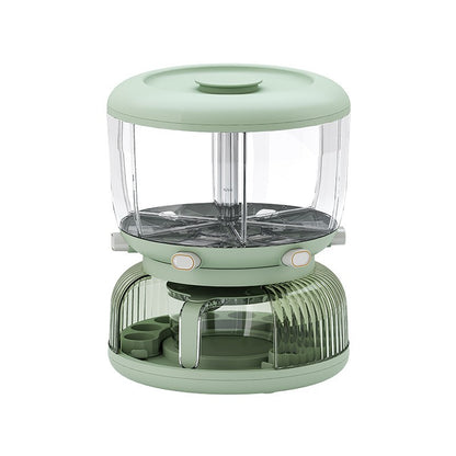 Dozator Etajat de Cereale Flippy, Rotativ 360, 6 Compartimente, Capacitate 10L, Cofraj Special pentru Oua, Vas pentru Scurgerea Cerealelor, 35x27.5 cm, Verde-0