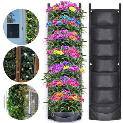 Jardinieră Verticală Neagră cu 6 Buzunare Material Textil