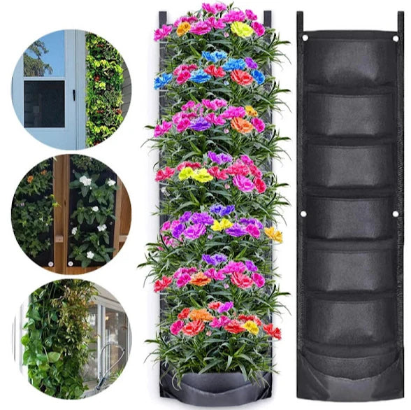 Jardinieră Verticală Neagră cu 6 Buzunare Material Textil