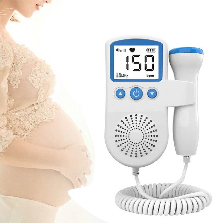 Monitor Fetal Doppler, Flippy, Monitorizare Sarcina, Ritm Cardiac, Ecran LCD 4.5 cm, 2 x Baterii AA (neincluse), Portabil, din ABS, 12.8 x 9.6 x 3 cm, Utilizare de la 9 Saptamani, Albastru-1