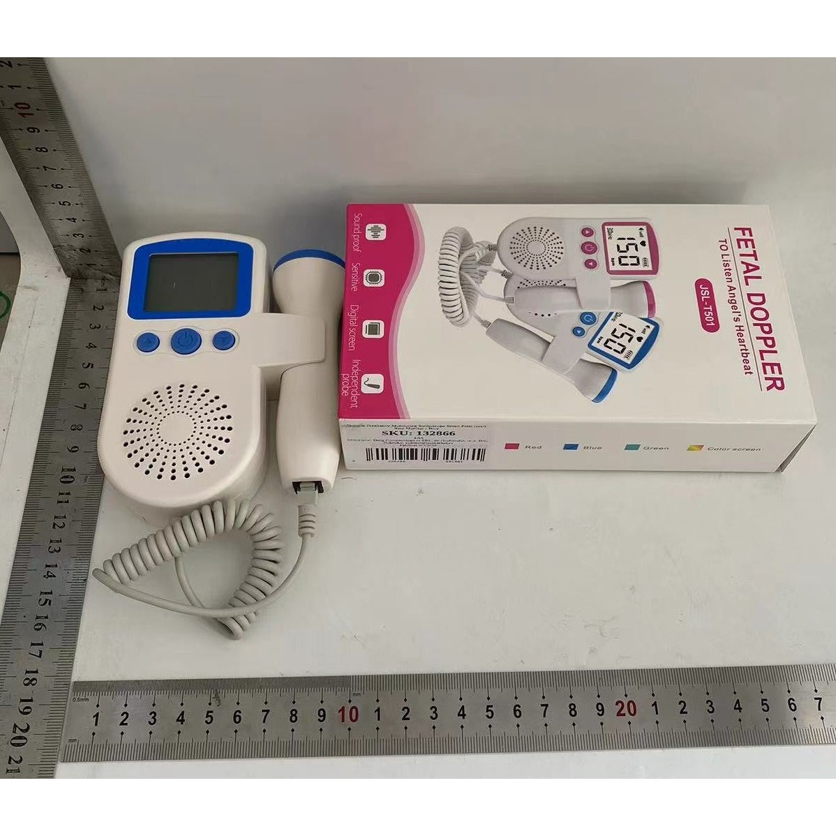 Monitor Fetal Doppler, Flippy, Monitorizare Sarcina, Ritm Cardiac, Ecran LCD 4.5 cm, 2 x Baterii AA (neincluse), Portabil, din ABS, 12.8 x 9.6 x 3 cm, Utilizare de la 9 Saptamani, Albastru-4