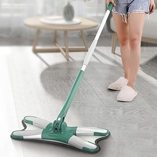 Mop Plat cu Laveta din Microfibra, Flippy, Pentru Uz Casnic, Sistem de Stoarcere X, Tija Telescopica 140 cm, Rotire 360°,38 x 140 cm, Verde-9