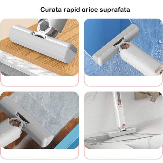 Mop de mana Flippy, mini-portabil, cu sistem de stoarcere, dispozitiv de curatat manual, cu burete absorbant, material PVA, multisuprafete si geamuri, 29.5 x 15.5 cm, alb-1