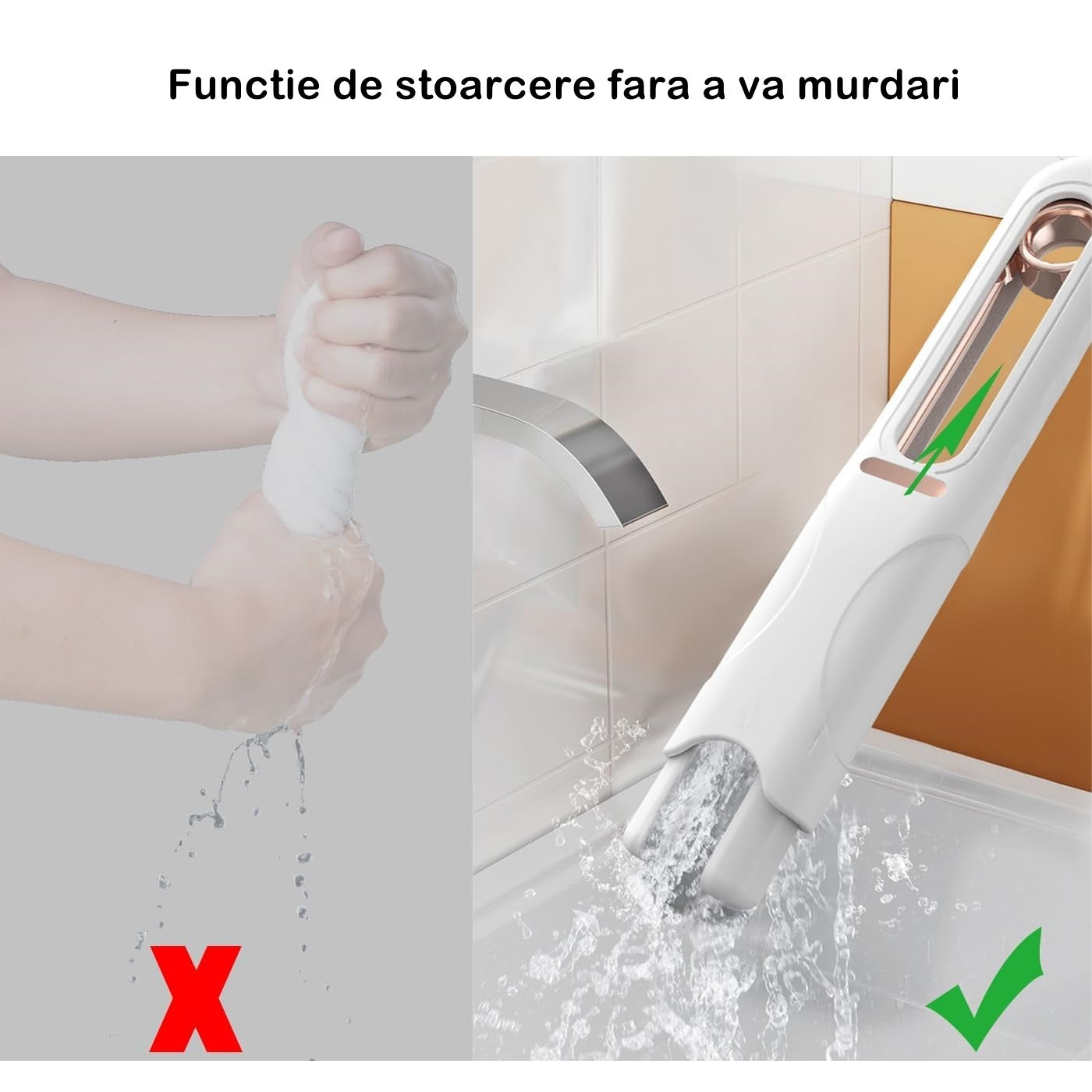Mop de mana Flippy, mini-portabil, cu sistem de stoarcere, dispozitiv de curatat manual, cu burete absorbant, material PVA, multisuprafete si geamuri, 29.5 x 15.5 cm, alb-4