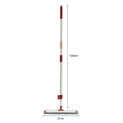 Mop Plat cu Laveta din Microfibra, Flippy, Pentru Uz Casnic, cu 2 Lavete Incluse, Sistem de Stoarcere, Tija Telescopica 130 cm, Rotire 360°, 42 x 130 cm, Rosu-1