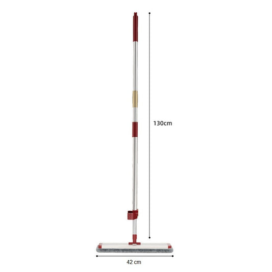 Mop Plat cu Laveta din Microfibra, Flippy, Pentru Uz Casnic, cu 2 Lavete Incluse, Sistem de Stoarcere, Tija Telescopica 130 cm, Rotire 360°, 42 x 130 cm, Rosu-1