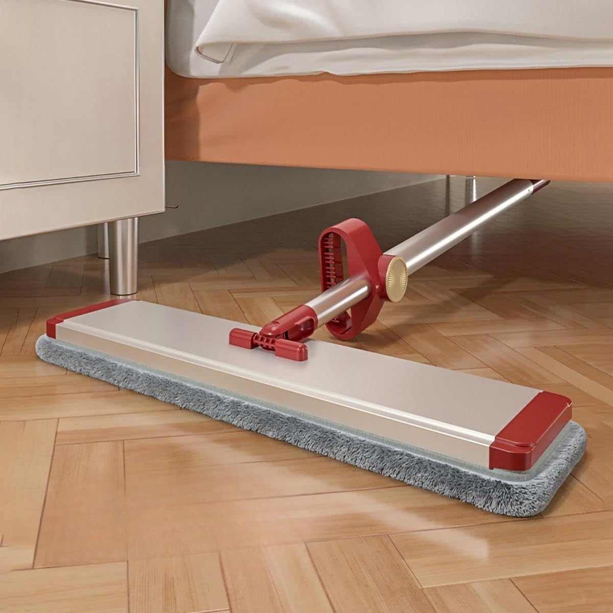 Mop Plat cu Laveta din Microfibra, Flippy, Pentru Uz Casnic, cu 2 Lavete Incluse, Sistem de Stoarcere, Tija Telescopica 130 cm, Rotire 360°, 42 x 130 cm, Rosu-2