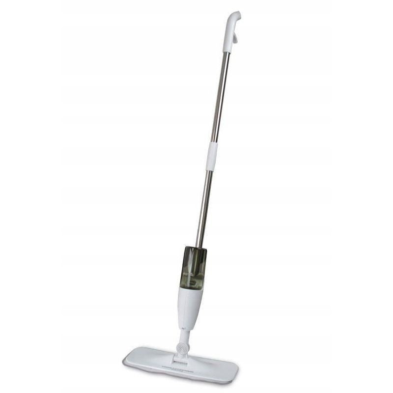 Mop plat, Flippy, cu pulverizator, pentru uz casnic, plastic, rezerva de mop din microfibra, 125x40 cm, Alb/Negru-0