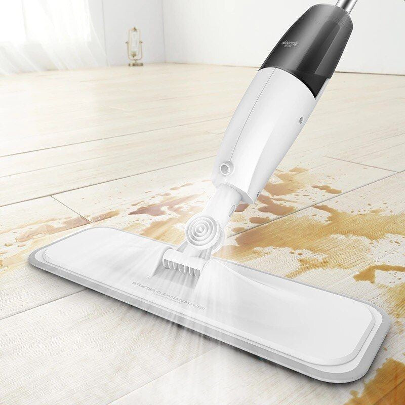 Mop plat, Flippy, cu pulverizator, pentru uz casnic, plastic, rezerva de mop din microfibra, 125x40 cm, Alb/Negru-3
