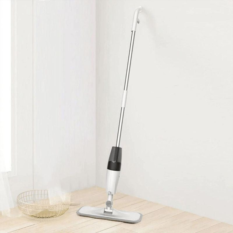 Mop plat, Flippy, cu pulverizator, pentru uz casnic, plastic, rezerva de mop din microfibra, 125x40 cm, Alb/Negru-4