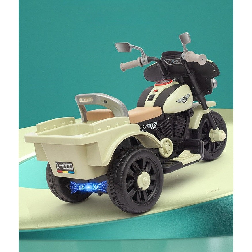 Motocicleta Electrica Flippy, cu Acumulator, cu Sistem Anti-Rasturnare, Sistem de Lumini si Muzica, Cutie de Depozitare, 1-8 Ani, 93 x 43 x 58 cm, Alb - Bej-2
