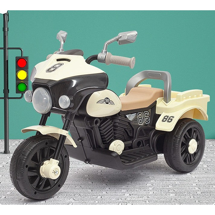 Motocicleta Electrica Flippy, cu Acumulator, cu Sistem Anti-Rasturnare, Sistem de Lumini si Muzica, Cutie de Depozitare, 1-8 Ani, 93 x 43 x 58 cm, Alb - Bej-3