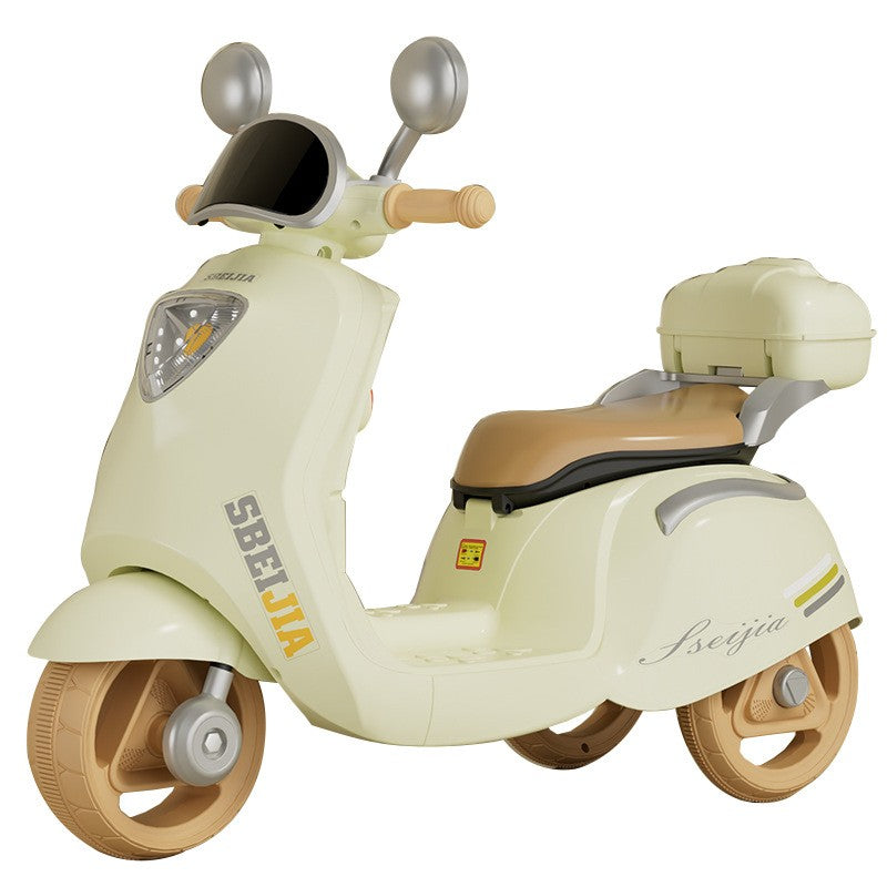 Motocicleta Electrica Flippy, cu Acumulator, Telecomanda, Bluetooth, cu Sistem Anti-Rasturnare, Sistem de Lumini si Sunet, 3-10 Ani, Bej-1