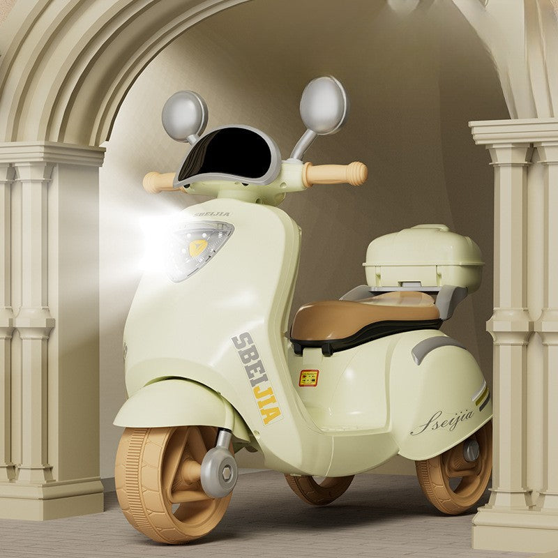 Motocicleta Electrica Flippy, cu Acumulator, Telecomanda, Bluetooth, cu Sistem Anti-Rasturnare, Sistem de Lumini si Sunet, 3-10 Ani, Bej-2