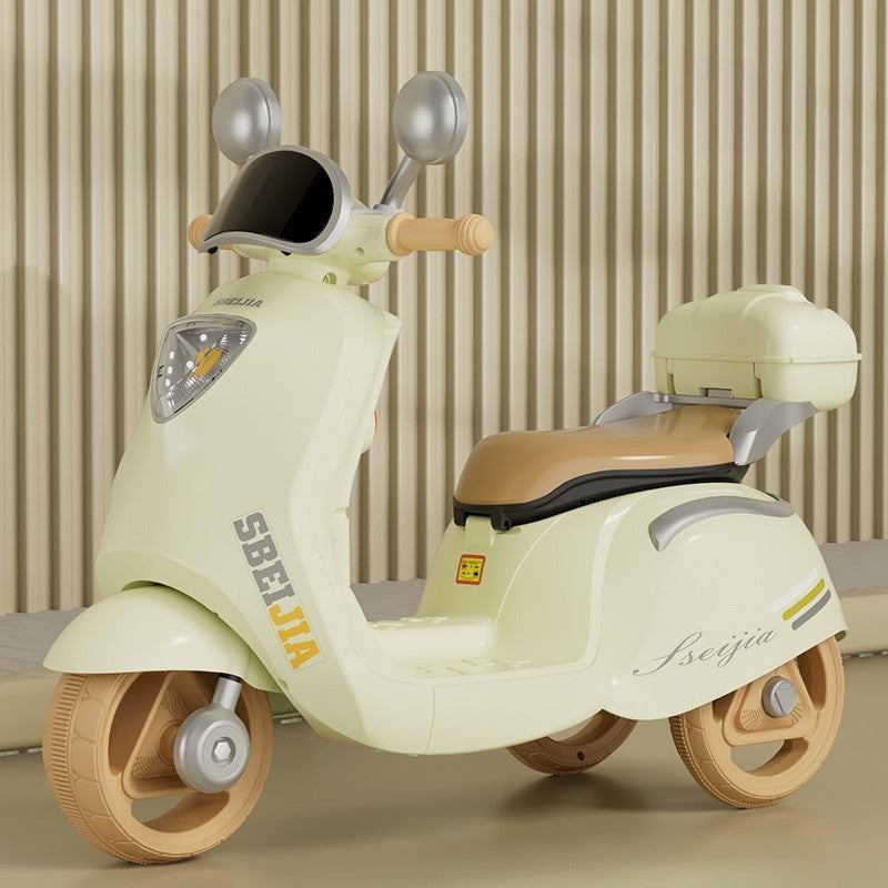 Motocicleta Electrica Flippy, cu Acumulator, Telecomanda, Bluetooth, cu Sistem Anti-Rasturnare, Sistem de Lumini si Sunet, 3-10 Ani, Bej-3