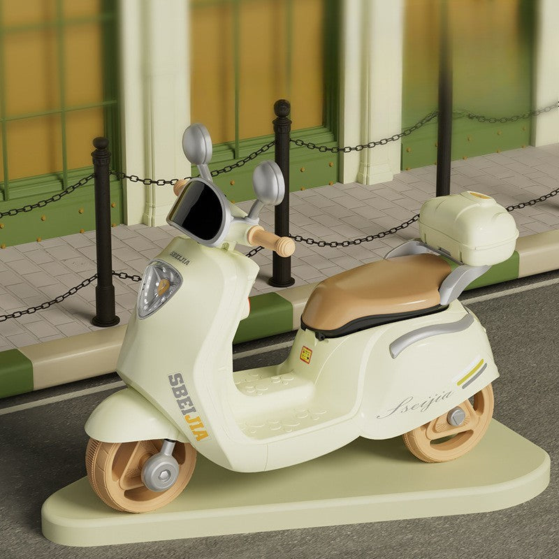 Motocicleta Electrica Flippy, cu Acumulator, Telecomanda, Bluetooth, cu Sistem Anti-Rasturnare, Sistem de Lumini si Sunet, 3-10 Ani, Bej-5