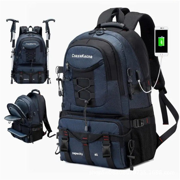 Rucsac Multifunctional de Alpinism, Flippy, Capacitate 36-55 L, de Calatorie, Impermeabil, Slot USB Incarcare Telefon, Bretele Reglabile, 52 x 34 x 19 cm, Albastru-0