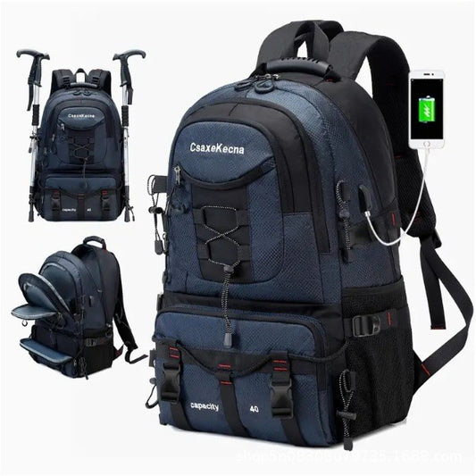 Rucsac Multifunctional de Alpinism, Flippy, Capacitate 36-55 L, de Calatorie, Impermeabil, Slot USB Incarcare Telefon, Bretele Reglabile, 52 x 34 x 19 cm, Albastru-0