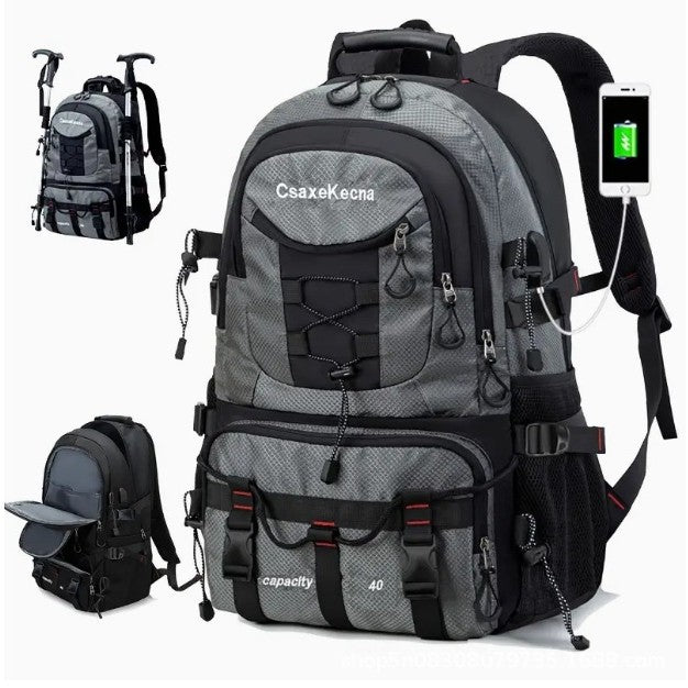 Rucsac Multifunctional de Alpinism, Flippy, Capacitate 36-55 L, de Calatorie, Impermeabil, Slot USB Incarcare Telefon, Bretele Reglabile, 52 x 34 x 19 cm, Gri-0
