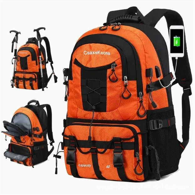 Rucsac Multifunctional de Alpinism, Flippy, Capacitate 36-55 L, de Calatorie, Impermeabil, Slot USB Incarcare Telefon, Bretele Reglabile, 52 x 34 x 19 cm, Portocaliu-0