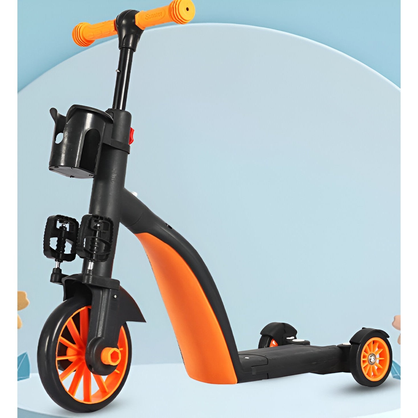 Bicicleta 8 in 1, Flippy, Transformabila, Multifunctionala, Reglare Inaltime, cu Maner de Impingere Detasabil, Tricicleta, Trotineta, 3 Roti, Pedale, Cosulet, 3-6 Ani, Portocaliu-3